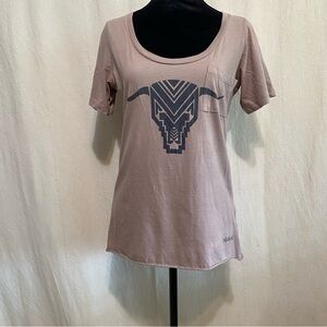 Billabong Women's Taupe Graphic Tee with Pocket size Medium